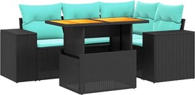 vidaXL 5 részes fekete polyrattan kerti ülőgarnitúra párnával