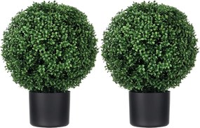 HOMCOM 2 db Műanyag Ibolyafa 52cm Mesterséges Növény, Kerek Mű Ibolyafa Cserépben, Élethű Mesterséges Növények Nappali, Hálószoba és Iroda Díszítésére