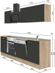 Yorki 220 konyhabútor sonoma tölgy korpusz,selyemfényű antracit fronttal alsó sütős elemmel