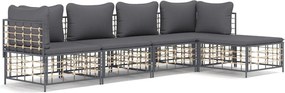 vidaXL 5 részes antracitszürke polyrattan kerti ülőgarnitúra párnákkal