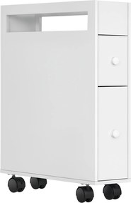 HOMCOM Fürdőszoba Szekrény Szűk Niche Szekrény Fiókkal Kerekeken, Fürdőszoba Szekrény WC Szekrény Oldalsó Szekrény Fürdőszobához, Kis Terekhez, 16 x 4
