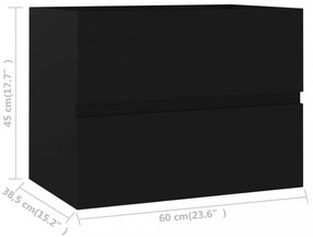 fekete szerelt fa mosdószekrény 60 x 38,5 x 45 cm