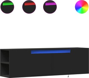 vidaXL fekete fali TV-szekrény LED-világítással 135x31x39,5 cm