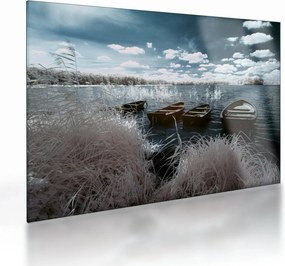Kép - Fa csónak a tón (üvegen) (70x50 cm)