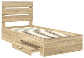 vidaXL Ágykeret fiókkal fejtámlával Sonoma tölgy 90 x 200 cm Faanyag
