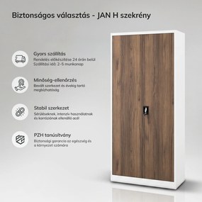 Fém irodai dokumentumszekrény, fehér / dió, 900x1950x400 mm: JAN H Eco Design