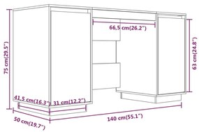 tömör fenyőfa íróasztal 140 x 50 x 75 cm