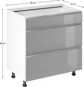 Alsószekrény, fehér/szürke extra magasfényű HG, AURORA D80S3