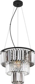 Globo 15695H Függeszték fém fekete matt, füstszínű/átlátszó üvegkristályok, fekete PVC kábel, magassága rövidíthető, ø: 400mm, M: 1200mm, 3x E27 40W 230V izzók nélkül