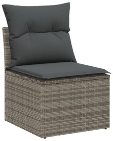 6 részes kerti kanapé szett párnákkal szürke poly rattan, 2 üléses kerti kanapé tárolóval és párnákkal szürke poly rattan