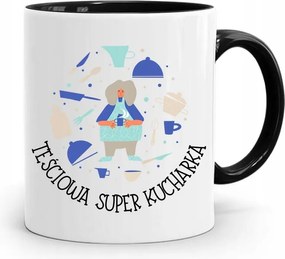 Fekete Bögre Ajándék Anyósnak Szuper Szakácsnőnek, fényképes nyomattal