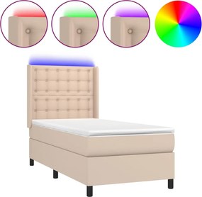 vidaXL cappuccino színű műbőr rugós ágy matraccal és LED-del 80x200 cm
