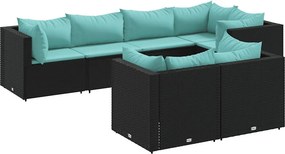 vidaXL 7 részes fekete polyrattan kerti ülőgarnitúra párnákkal