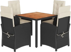 vidaXL 5 részes fekete polyrattan kerti étkezőgarnitúra párnákkal