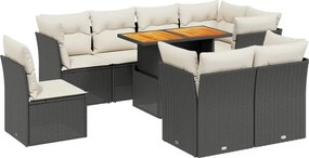 vidaXL 9 részes fekete polyrattan kerti ülőgarnitúra párnákkal