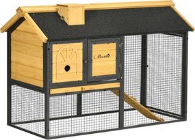 PawHut 2-szintes fa nyúlketrec nyitott területtel, aszfalt tetővel, eltávolítható tálcával, ajtókkal és rámpával - 120 x 55,5 x 80 cm | Aosom