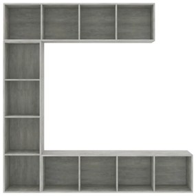 3-részes betonszürke könyv-/TV-szekrényszett 180 x 30 x 180 cm