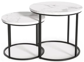 KÉSZLET 2x Kávésasztal OREO átm. 43/53 cm fekete/márvány dekoráció