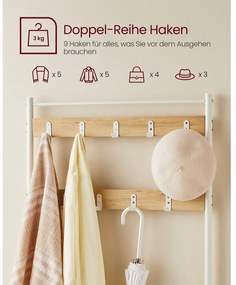 Előszoba fogas polccal, akasztókkal, cipőtartóval és ülőkével, tölgy és fehér 175x70x32cm