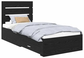 vidaXL Ágykeret fiókkal fejtámlával Fekete tölgy 90 x 190 cm Faanyag