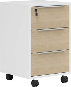 HOMCOM 3 Fiókos Íróasztali Fiók Kerekekkel és Zárral, 2 Kulccsal, Mobil Irattároló Szekrény Tanulószobába 40x40x63,5 cm Fehér és Tölgy | Aosom