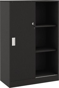 HOMCOM Zárható Csúszóajtós Irodai Szekrény 80L x 40W x 120H cm 2 Polc Fából készült Fekete | Aosom