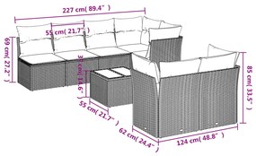 8-részes szürke polyrattan kerti ülőgarnitúra párnákkal