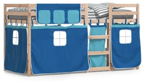 kék tömör fenyőfa emeletes ágy függönyökkel 90 x 190 cm