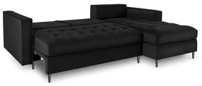 Santo fekete kinyitható bársony sarokkanapé, jobb oldali - Milo Casa