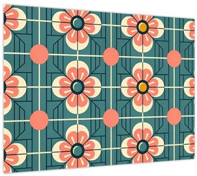 Üveg kép - Retro virágminta (70x50 cm)
