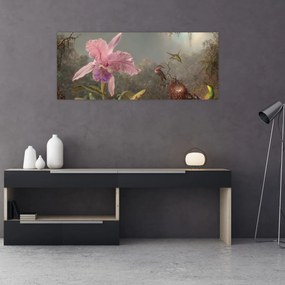 Kép - Martin Johnson Heade, Cattleya Orchid and Three Hummingbirds, reprodukciók (120x50 cm)