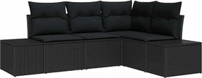 vidaXL Kerti Kanapé Szett 4 pcs Fekete polirattan