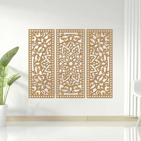 Virágos mandala fából – bohém, 3 darabos fali dekoráció | TRIPTYCH