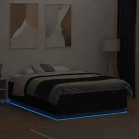 fekete szerelt fa ágykeret LED-del 120 x 190 cm