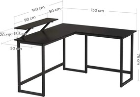 Sarok íróasztal monitor állvánnyal, fekete 140x130x92cm