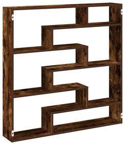 füstös tölgy színű szerelt fa fali kockapolc 7 rekeszes színű