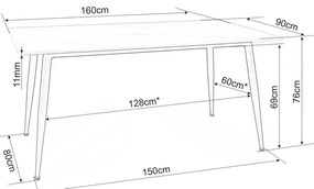 Rion 160 x 90 cm étkezőasztal, márvány / fekete