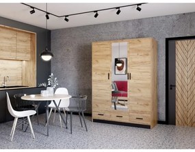 SANNA gardróbszekrény tükörrel, 150x215 cm, craft tölgy