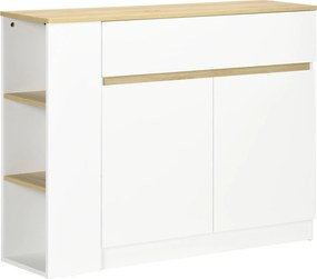 HOMCOM Fehér Konyhai Széktároló 2 Ajtós Fiókkal és 3 Nyitott Polccal Nappaliba és Étkezőbe 110x29.5x82 cm | Aosom