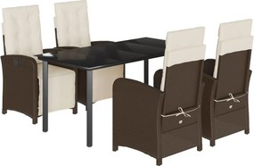 vidaXL 5 részes barna polyrattan kerti étkezőgarnitúra párnákkal