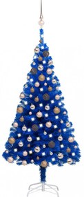 Kék PVC műkarácsonyfa LED-fényekkel és gömbszettel 180 cm