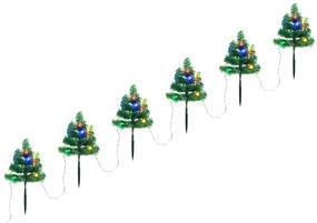 6 db PVC karácsonyi ösvényt jelző díszfa színes LED-ekkel 45 cm