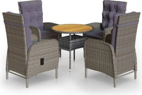 vidaXL 5 részes szürke polyrattan kerti bisztrószett