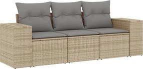 vidaXL 3 részes bézs polyrattan kerti ülőgarnitúra párnákkal