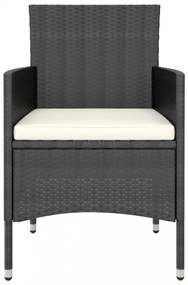5 részes fekete polyrattan/tömör akácfa kerti étkezőgarnitúra
