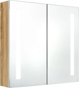 vidaXL fehér, tölgyszínű LED-es tükrös fürdőszobaszekrény 62x14x60 cm