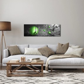 Zöld absztrakt gömbök képe (órával) (90x30 cm)