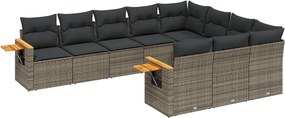 vidaXL 10 részes szürke polyrattan kerti ülőgarnitúra párnákkal