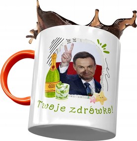 Narancssárga bögre Andrzej Duda PiS Ajándék Nyomtatott Fotóval