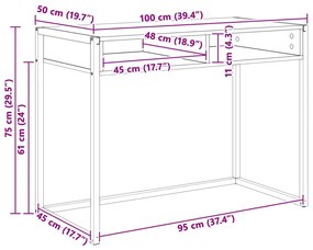 vidaXL Asztal tárolóval Művészi tölgy 100 x 50 x 75 cm Faanyag